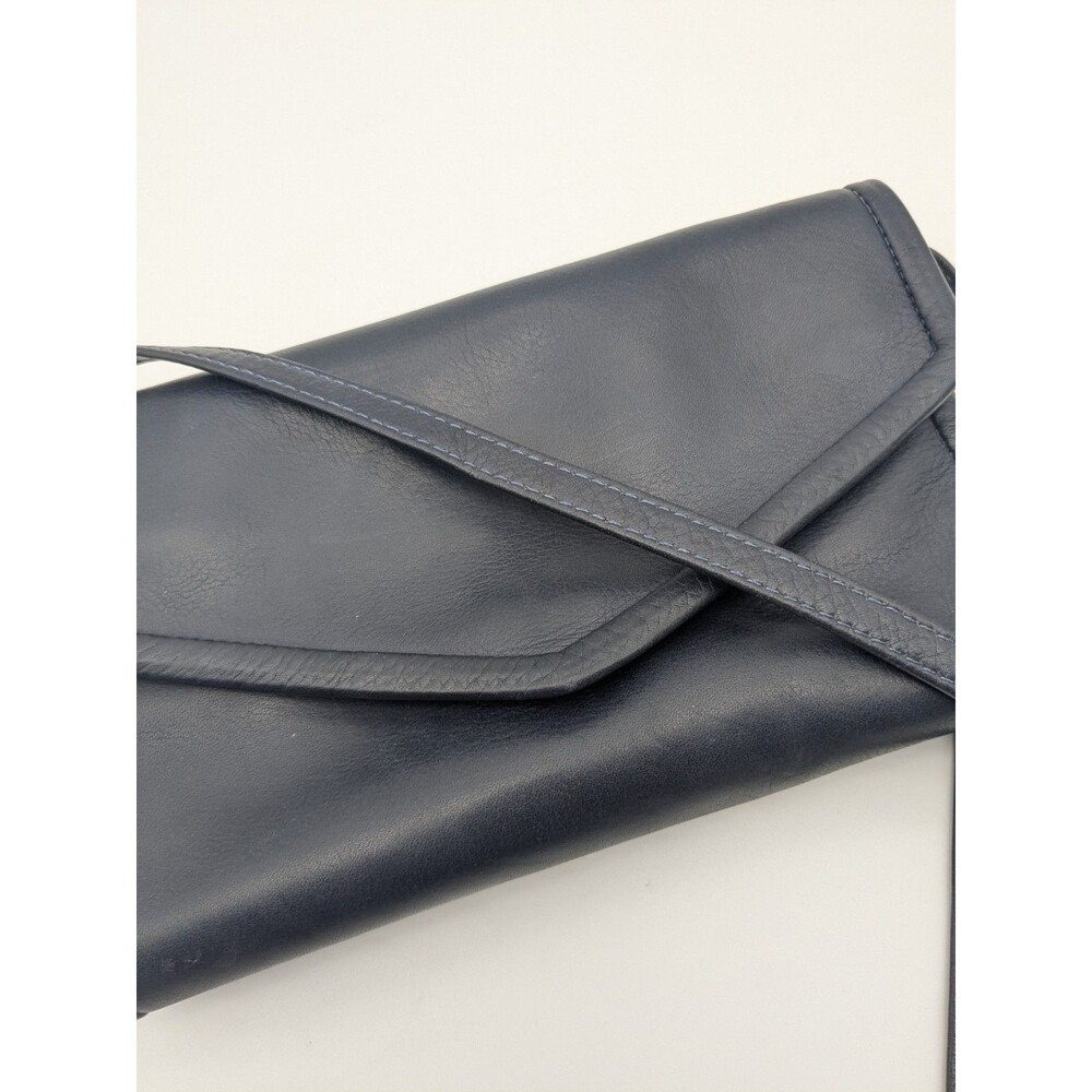 Julia Duren CROSSBODY Vintage LEATHER Navy Envelope Wallet Bag Purse Shopper